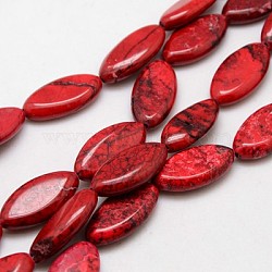 Natural Howlite Beads Strands, Dyed & Heated, Horse Eye, FireBrick, 30x16x6mm, Hole: 1mm, about 14pcs/strand, 15.74 inch(X-TURQ-L008-01D)