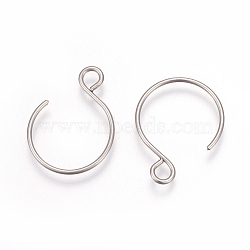 304 Stainless Steel Earring Hooks, Ear Wire, with Horizontal Loop, Stainless Steel Color, 18.5x14mm, Hole: 2.5mm, Pin: 0.8mm(X-STAS-L216-02B-P)