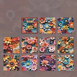 30 Sheets Flower with Planet Scrapbook Paper Pad, for DIY Album Scrapbook, Greeting Card, Background Paper, Colorful, 100x100mm(PW-WG38E53-02)