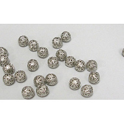 Iron Filigree Beads, Filigree Ball, Round, Platinum Color, about 14mm in diameter, hole: 1mm(X-E374-14mm)
