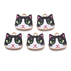 Printed Alloy Pendants, Cadmium Free & Nickel Free & Lead Free, Light Gold, Cat Head, Hot Pink, 17x17.5x1.5mm, Hole: 2mm(PALLOY-N168-002B)