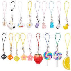 1Set Resin & Polymer Clay & Glass & Alloy Alloy Mobile Straps, with Polyester Cord, Lollipop & Bear & Butterfly, Mixed Color, 8.5~121cm, 18pcs/set(HJEW-BC0001-29)