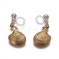 Stainless Steel Clip-on Earrings, with Acrylic Pearls, Eco-Friendly Resin, Shell, Golden, 20mm(EJEW-F196-04G-B)