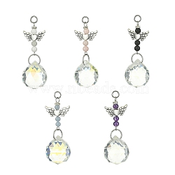 Angel Natural Mixed Gemstone & Alloy Pendants, with Glass Teardrop Charms, 59mm(PALLOY-JF02243)