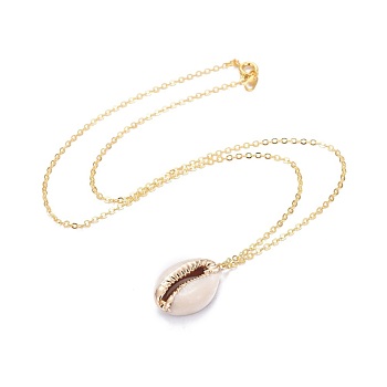 Electroplate Cowrie Shell Pendant Necklaces, with Brass Cable Chains, Seashell Color, 17.04 inch(43.3cm), Pendant: 18~24x10~14x6~7mm
