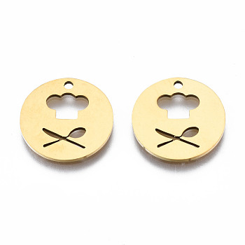 201 Stainless Steel Pendants, Laser Cut, Flat Round with Chef Cap, Golden, 15.5x15.5x1mm, Hole: 1.4mm