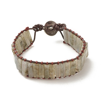 Natural Labradorite Rectangle Beaded Bracelet, Braided Gemstone Jewelry for Women, 8-7/8 inch(22.5cm)
