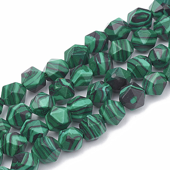 Synthetic Malachite Beads Strands, Star Cut Round Beads, Faceted, 6~7x5~6mm, Hole: 1mm, about 59~61pcs/strand, 14.2~14.6 inch