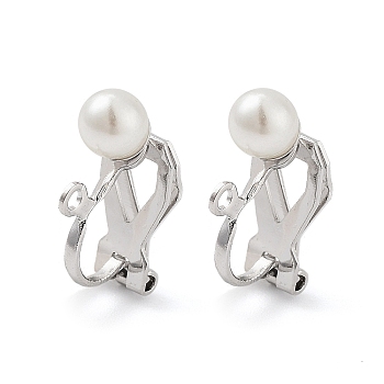 304 Stainless Steel Clip-on Earring Findings with Imitation Pearl Plastic Beaded, with Loops, Stainless Steel Color, 16x8.5x5mm