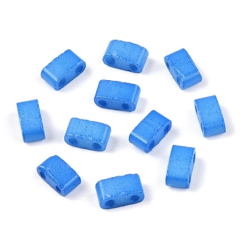 2-Hole Baking Paint Glass Seed Beads, Rectangle, Dodger Blue, 4.5~5.5x2x2~2.5mm, Hole: 0.5~0.8mm