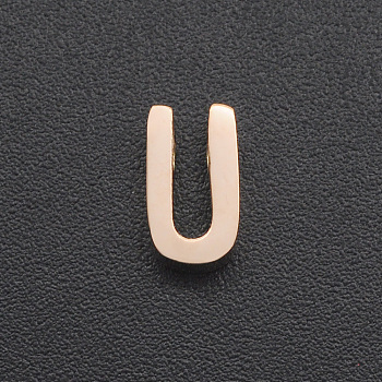201 Stainless Steel Charms, for Simple Necklaces Making, Laser Cut, Letter, Rose Gold, Letter.U, 8x4.5x3mm, Hole: 1.8mm