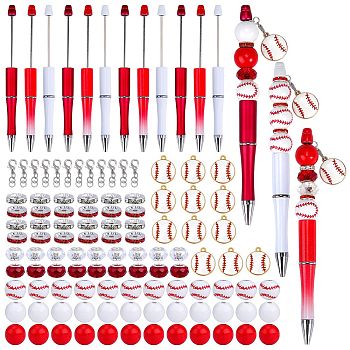 DIY Red Series Personalized Beadable Pen Sets, Including ABS Plastic Ball-Point Pen, Wood Beads, Glass European Beads, Alloy Rhinestone Spacer Beads & Lobster Claw Clasps & Enamel Pendants, Mixed Color, Pen: 148x12mm, 3 colors, 4pcs/color, 12pcs