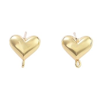 Brass Stud Earring Finding, Heart, Light Gold, 10x9.5mm, Hole: 1.2mm, Pin: 12x0.6mm