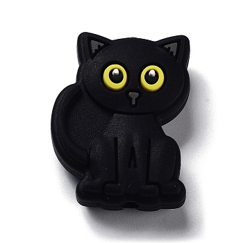 Black Cat Silicone Beads, Black, 27.5x20.5x9.5mm, Hole: 2.5mm
