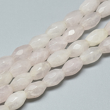 Natural Rose Quartz Beads Strands, Faceted, Oval, 8.5~9x6mm, Hole: 1mm, about 22pcs/strand, 8.07 inch