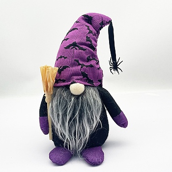Cloth Gnome with Spider/Bat Sculpture Ornament, for Halloween Home Party Decoration, Purple, 150x100x230mm