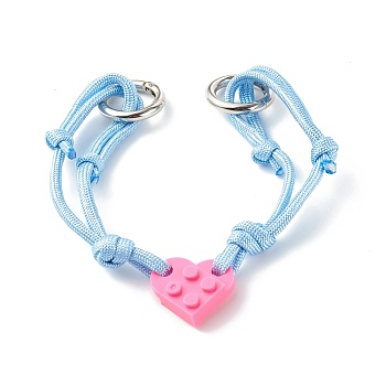 Polyester & Spandex Cord Bracelet Sets, with Resin Building Blocks Charms, Rectangle, Sky Blue, 12-5/8~13.54 inch(32.2~34.4cm), 2Pcs/set