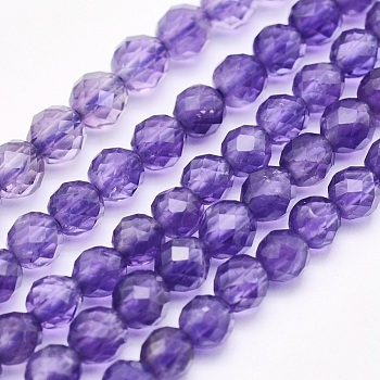 Natural Amethyst Beads Strands, Round, Faceted, 4mm, Hole: 0.5mm, about 93pcs/strand, 15.5 inch(39.5cm)