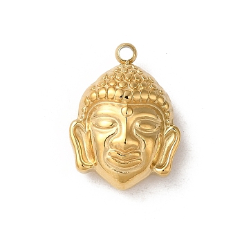 304 Stainless Steel Pendants, Buddha Head Charm, Real 14K Gold Plated, 16.5x12x5.5mm, Hole: 1.5mm
