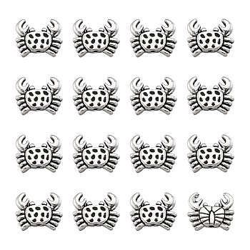 Tibetan Style Alloy Beads, Crab, Antique Silver, 12.5x15.5x3.5mm, Hole: 1.4mm