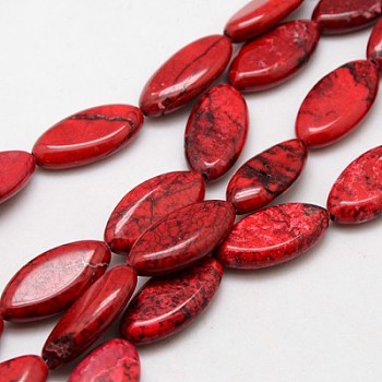 Natural Howlite Beads Strands, Dyed & Heated, Horse Eye, FireBrick, 30x16x6mm, Hole: 1mm, about 14pcs/strand, 15.74 inch