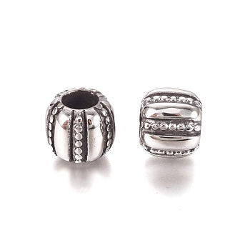 304 Stainless Steel European Beads, Large Hole Beads, Barrel, Antique Silver, 12x10mm, Hole: 6mm