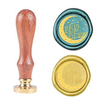 Wax Seal Stamp Set, Sealing Wax Stamp Solid Brass Head,  Wood Handle Retro Brass Stamp Kit Removable, for Envelopes Invitations, Gift Card, Cactus Pattern, 83x22mm