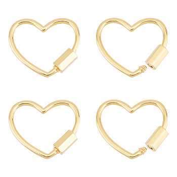 4Pcs Brass Screw Carabiner Lock Charms, for Necklaces Making, Heart, Real 18K Gold Plated, 21.5x24x2mm, Screw: 7.5x4x4.5mm