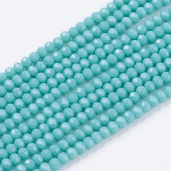 Opaque Solid Color Glass Bead Strands, Imitation Jade, Faceted, Rondelle, Medium Turquoise, 3x2mm, Hole: 0.8mm, about 185~190pcs/strand, 14.9~17.3 inch(38~44cm)