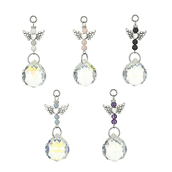 Angel Natural Mixed Gemstone & Alloy Pendants, with Glass Teardrop Charms, 59mm