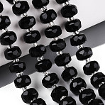 Natural Black Onyx(Dyed & Heated) Beads Strands, with Seed Beads, Faceted, Rondelle, 7~8.5x5~7mm, Hole: 1mm, about 44~56pcs/strand, 14.96~15.55 inch(38~39.5cm)(G-T144-A01-02)