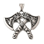 Viking 304 Stainless Steel Pendants, Double Axe Charm, Antique Silver, 38.5x47.5x4.5mm, Hole: 9x4.5mm(STAS-A109-03AS)