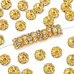 Brass Middle East Rhinestone Spacer Beads, Rondelle, Nickel Free, Golden, Crystal, 7x3.2mm, Hole: 1mm(RSB029NF-01G)