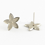 Tarnish Resistant Flower Earring Settings 304 Stainless Steel Stud Earring Findings, Stainless Steel Color, 13x12.5mm, Pin: 0.5mm(X-STAS-Q170-03)