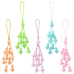 5Pcs 5 Colors Transparent Glass Bead Pendant Decorations, with Nylon Cord, Flower, Mixed Color, 150mm, 1pcs/color(HJEW-YW00462)