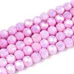 Anti-Tarnish Electroplate Glass Beads Strands, Imitation Gemstone, Round, AB Color Plated, Faceted(32 Faceted), Pearl Pink, 4~4.5x3.9mm, Hole: 0.8mm, about 99~100pcs/strand, 14.76~15.75''(37.5~38cm)(X-EGLA-T021-4mm-15-01)