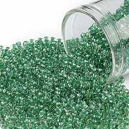 TOHO Round Seed Beads, Japanese Seed Beads, (187) Inside Color Crystal/Shamrock Lined, 11/0, 2.2mm, Hole: 0.8mm, about 1110pcs/bottle, 10g/bottle(SEED-JPTR11-0187)