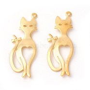 Rack Plating Brass Kitten Pendants, Cat Silhouette Shape, Golden, 30x10.5x2mm, Hole: 1mm(KK-F772-16G)