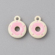 Frosted Painted Colored Alloy Pendants, Doughnut, Pink, 12.5x10x3mm, Hole: 1.5mm(FIND-TAC0010-82C)