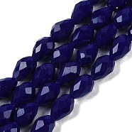 Opaque Solid Color Imitation Jade Beads Strands, Faceted, Teardrop, Midnight Blue, 6x4mm, Hole: 0.9mm, about 65~67pcs/strand, 15.35~16.14 inch(39~41cm)(EGLA-N013-P4mm-D03)