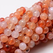 Dyed Natural Agate Faceted Round Beads Strands, Coral, 12mm, Hole: 1mm, about 32pcs/strand, 14.9 inch(G-E320B-12mm-03)