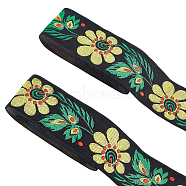 Ethnic Style Flower Pattern Polyester Ribbon, Clothing Accessories, Black, 2 inch(50mm), about 7.66 Yards(7m)/pc(OCOR-WH0047-47)