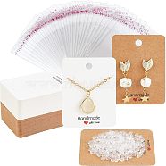 200Pcs 2 Style Rectangle with Word Handmade with Love Paper Earring Display Cards, with Plastic Ear Nuts and OPP Cellophane Bags, Mixed Color, Cards: 7.2x5.1x0.05cm, Hole: 1.4mm, 100pcs/color(CDIS-FH0001-04)