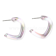 Resin C-shape Stud Earrings with 304 Stainless Steel Pins, Colorful, 30x5mm(EJEW-D056-12P)