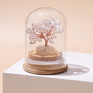 Natural Quartz Crystal Chips Tree of Life Decorations, Mini Wooden & Glass Base with Copper Wire Feng Shui Energy Stone Gift for Home Office Desktop Decoration, 52x77mm(TREE-PW0003-24A)