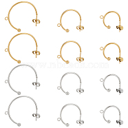 24Pcs 6 Style 304 Stainless Steel C-shape Stud Earring Findings, Half Hoop Earrings with Horizontal Loops, Golden & Stainless Steel Color, 17.5~26x1.2~3mm, Hole: 1.6~1.8mm, Pin: 0.6~0.7mm, 4Pcs/style(FIND-BBC0001-53)