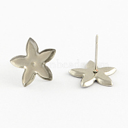 Flower Earring Settings 304 Stainless Steel Stud Earring Findings, Stainless Steel Color, 13x12.5mm, Pin: 0.5mm(X-STAS-Q170-03)
