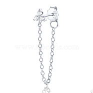 925 Sterling Silver Stud Earrings, with Clear Cubic Zirconia, Chain Charm, Silver(VT7136-8)