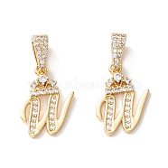 Eco-Friendly Brass Micro Pave Cubic Zirconia Pendants, Long-Lasting Plated, Real 18K Gold Plated, Cadmium Free & Lead Free, Letter, Letter.W, 16~20x7~11.5x1.5~2.2mm, Hole: 6.5x3.5mm(KK-K265-01G-W)