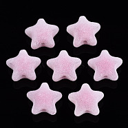 Flocky Acrylic Beads, Bead in Bead, Star, Hot Pink, 18.5x20x12mm, Hole: 2.8mm(X-MACR-S275-25A-05)